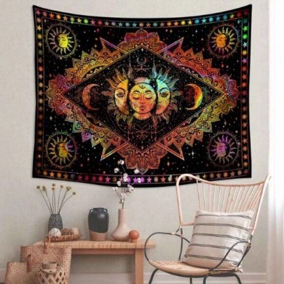 NEON BOHEMIAN SUN MOON UNIVERSE TAPESTRY. 150 * 200 - Picture 3 of 10